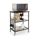 Costway 3-TIER Kitchen Serving Cart Utility Standing Microwave Rack W/ Hooks. Fixed Price $111.00.