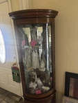 Wood Glass Curio Cabinet Brown 3 Shelves Free Standing 2 Hinged Doors. Fixed Price $185.00.