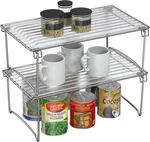 2 Pack Stackable Cabinet Shelf Organizer Kitchen Counter Storage Rack Chrome. Fixed Price $26.95.