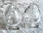 Cambridge Rose Point Egg Shape Glass Base Shakers Set Of Two. Fixed Price $64.00.